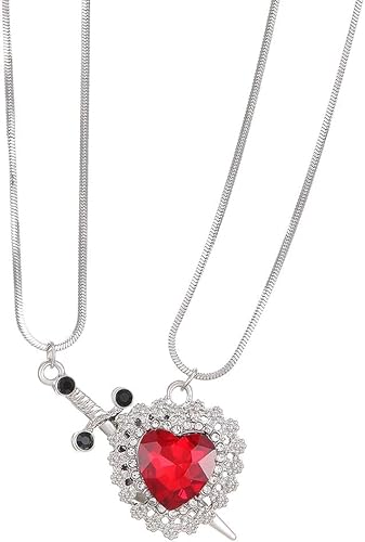 XFSRG Herz Anhänger Halskette für Mädchen Elegante Silberkette mit rotem Herzanhänger und Schwert Kommunion Geschenke für Mädchen Perfekt für Erstkommunion Geburtstag und besondere Anlässe von XFSRG