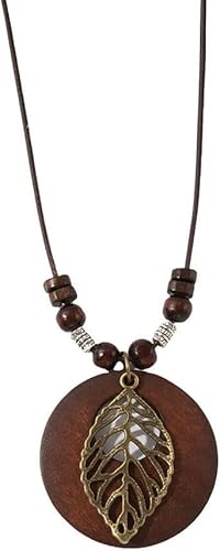 XFSRG Handgefertigte Holz Halskette Damen Vintage Blatt Anhänger Kette Kreuz Kette Einzigartiges Schmuckstück für Frauen und Mädchen Ideal für Erstkommunion Geschenke und besondere Anlässe von XFSRG