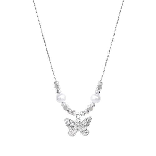 XFSRG Damen Halskette mit Schmetterling Anhänger Silberkette mit Perlen Modeschmuck Kette für Mädchen Elegante Kette für Alltag und besondere Anlässe XFSRG Damen Halskette mit Schmetterling Anhänger Silberkette mit Perlen Modeschmuck Kette für Mädchen Elegante Kette für Alltag und besondere Anlässe von XFSRG
