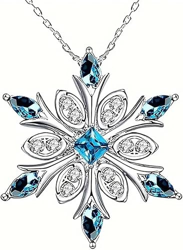 XFSRG Damen Halskette mit Schneeflocken Anhänger Silberkette mit blauen Kristallen Modeschmuck für Frauen Elegante Kette für besondere Anlässe Lieblingsstück für jeden Tag von XFSRG