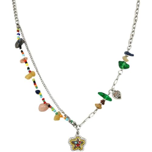 XFSRG Damen Halskette mit bunten Steinen und Anhänger Modeschmuck Kette für Mädchen und Frauen Silberkette mit einzigartigem Design für jeden Anlass XFSRG Damen Halskette mit bunten Steinen und Anhänger Modeschmuck Kette für Mädchen und Frauen Silberkette mit einzigartigem Design für jeden Anlass von XFSRG
