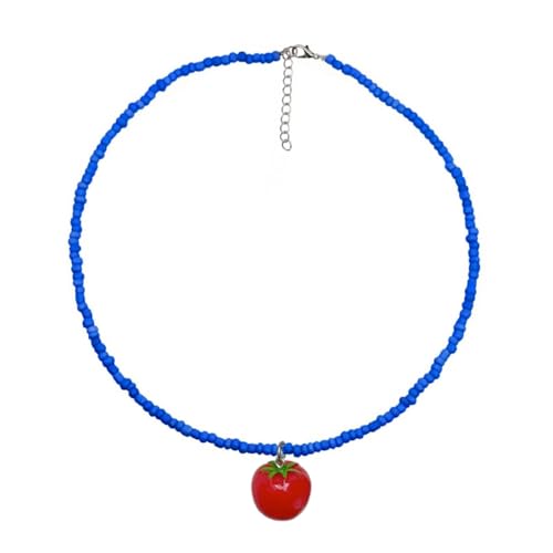 XFSRG Damen Halskette mit rotem Tomatenanhänger Modeschmuck Kette aus blauen Perlen Exquisites Design für Mädchen und Frauen Perfekt für Alltag und besondere Anlässe XFSRG Damen Halskette mit rotem Tomatenanhänger Modeschmuck Kette aus blauen Perlen Exquisites Design für Mädchen und Frauen Perfekt für Alltag und besondere Anlässe von XFSRG