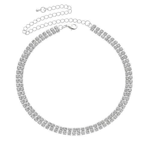 XFSRG Damen Kette Elegante Silberkette mit Strasssteinen Modeschmuck für Frauen Glamouröse Halskette für Partys und besondere Anlässe XFSRG Damen Kette Elegante Silberkette mit Strasssteinen Modeschmuck für Frauen Glamouröse Halskette für Partys und besondere Anlässe von XFSRG