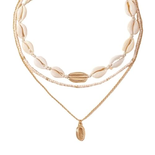 XFSRG Damen Kette Halskette Modeschmuck Goldkette Choker Kette mit Muschelanhänger Elegante Kette für Mädchen und Frauen Perfekt für Sommer und Strand von XFSRG