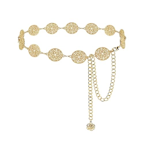 XFSRG Damen Mode Taillengürtel Metall Kettengürtel Verstellbar Gold und Silber Vintage Körperschmuck Taille Kette für Kleid und Jeans Durchbrochenes Geschnitztes Design(Gold) von XFSRG