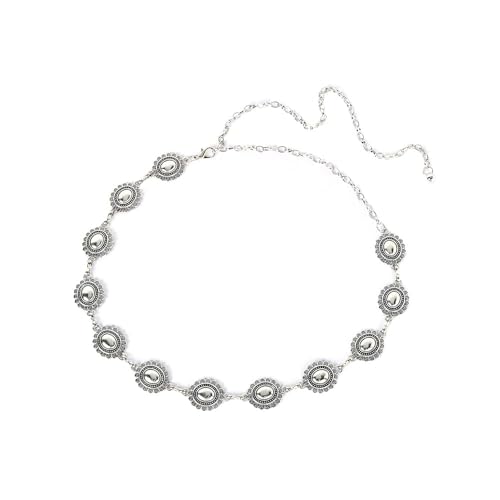 XFSRG Damen Mode Taillengürtel Metall Kettengürtel Verstellbar Gold und Silber Vintage Körperschmuck Taille Kette für Kleid und Jeans Durchbrochenes Geschnitztes Design(Silber) von XFSRG