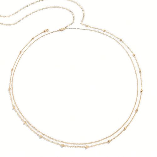 XFSRG Damen Mode Taillengürtel Metall Kettengürtel Verstellbar Vintage Körperschmuck Taille Kette für Kleid und Jeans Durchbrochenes Geschnitztes Design(Gold-1) von XFSRG