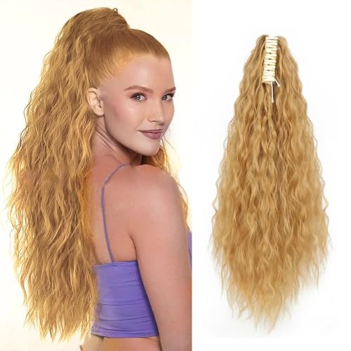 XFSRG Damen Pferdeschwanz Haarteil Lockig Haar Klaue Clip Pferdeschwanz Haarteil voluminöse Wellen mit Krallenclip Natürlich aussehender, hitzebeständiger SynthetikZopf（Gold） von XFSRG