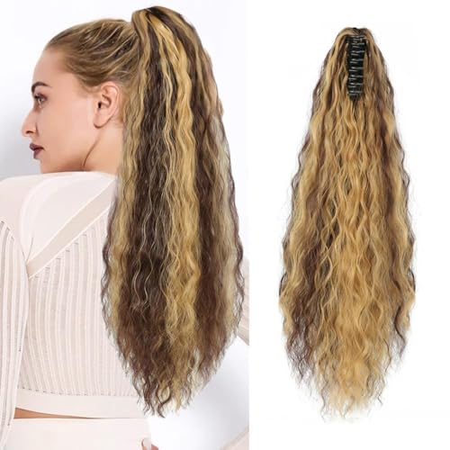 XFSRG Damen Pferdeschwanz Haarteil Lockig Haar Klaue Clip Pferdeschwanz Haarteil voluminöse Wellen mit Krallenclip Natürlich aussehender, hitzebeständiger SynthetikZopf（Hellbraun） von XFSRG