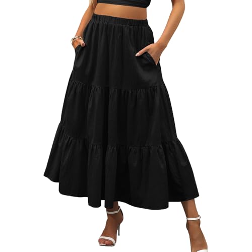 XFSRG Damen Röcke Sommerrock Lang Plisseerock für Damen Eleganter Faltenrock für Alltag und Freizeit(S) von XFSRG