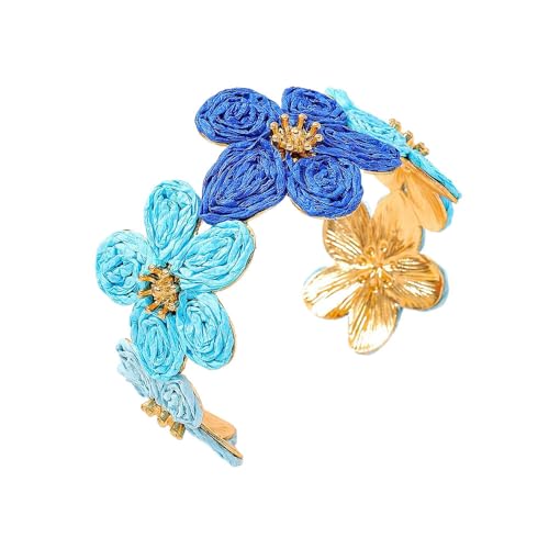 XFSRG Damenarmbänder Vintage Inspiriertes Gewebtes Blumen Armband Verstellbarer Boho Offener Modisch und Vielseitig Stapelbarer Schmuck für das Handgelenk (Blau) von XFSRG