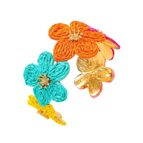 XFSRG Damenarmbänder Vintage Inspiriertes Gewebtes Blumen Armband Verstellbarer Boho Offener Modisch und Vielseitig Stapelbarer Schmuck für das Handgelenk (Blau-Gelb) von XFSRG