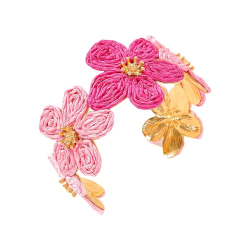 XFSRG Damenarmbänder Vintage Inspiriertes Gewebtes Blumen Armband Verstellbarer Boho Offener Modisch und Vielseitig Stapelbarer Schmuck für das Handgelenk (Rosa) von XFSRG