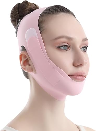 XFSRG Doppelkinn Entferner Doppelkinn Maske Gesichts Abnehmen Maske V Gesichtsmasken Verstellbarer Gesichtsschlankungsgürtel Gesichtsmaske Geeignet Für Männer Und Frauen(Rosa) von XFSRG