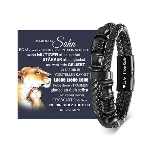 XFSRG Doppelreihiges Geflochtenes Leder Armband Herren aus Edelstahl mit Magnetverschluss Stilvolle Herren Armbänder Geschenk zum Geburtstag für Sohn Freund oder Mann (Schwarz) von XFSRG