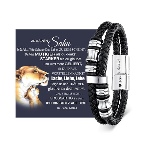 XFSRG Doppelreihiges Geflochtenes Leder Armband Herren aus Edelstahl mit Magnetverschluss Stilvolle Herren Armbänder Geschenk zum Geburtstag für Sohn Freund oder Mann (Silber) von XFSRG