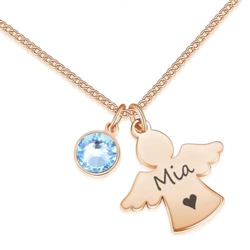 XFSRG Edelstahl Kette Damen Halskette Roségold Engel Anhänger mit Kristall Schmuck Gliederkette Geschenk für Frauen Mädchen Geburtstag Weihnachten von XFSRG