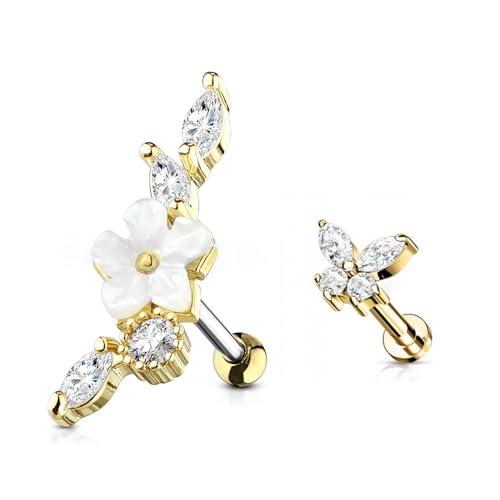 XFSRG Edelstahl Ohrstecker Set mit Schmetterling und Blüte Funkelnde Zirkonia Ohrringe Damen Hypoallergener Schmuck Elegantes Accessoire für Alltag Besondere Anlässe (Gold) von XFSRG