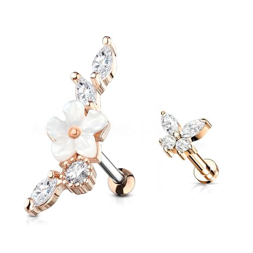 XFSRG Edelstahl Ohrstecker Set mit Schmetterling und Blüte Funkelnde Zirkonia Ohrringe Damen Hypoallergener Schmuck Elegantes Accessoire für Alltag Besondere Anlässe (Roségold) von XFSRG