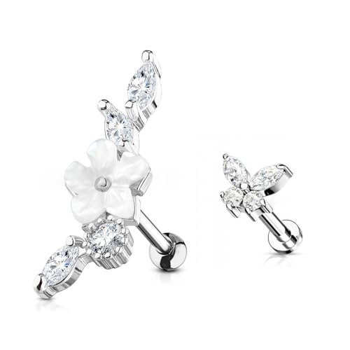 XFSRG Edelstahl Ohrstecker Set mit Schmetterling und Blüte Funkelnde Zirkonia Ohrringe Damen Hypoallergener Schmuck Elegantes Accessoire für Alltag Besondere Anlässe (Silber) von XFSRG