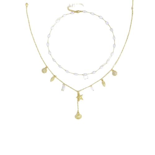 XFSRG Elegante Damen Halskette Mit Muschelanhänger Und Perlen Modische Kette Für Frauen Perfekt Für Jeden Anlass (1) von XFSRG