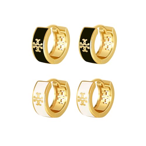 XFSRG Elegante Damenohrringe Set Goldene Ohrstecker mit Schwarz-Weiß Design Modische Ohrringe für Frauen Perfekt für Alltag und besondere Anlässe von XFSRG