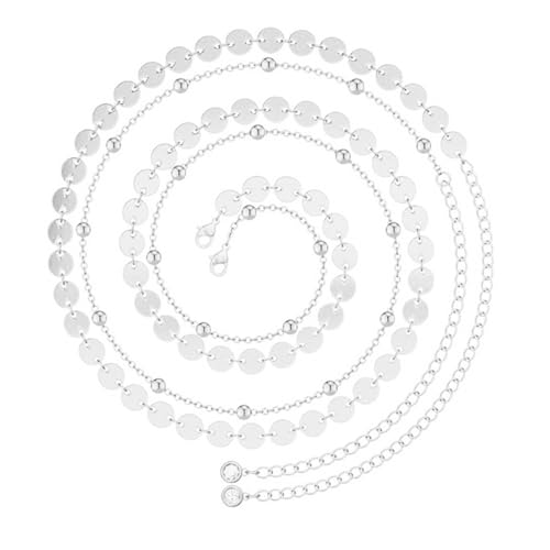 XFSRG Elegante Goldene Taillenkette Für Damen Doppelschichtige Bauchketten Mit Perlen Und Plättchen Verstellbarer Gürtelkette Für Party Strand Alltag Modisches Körperkette Accessoire (Plata) von XFSRG