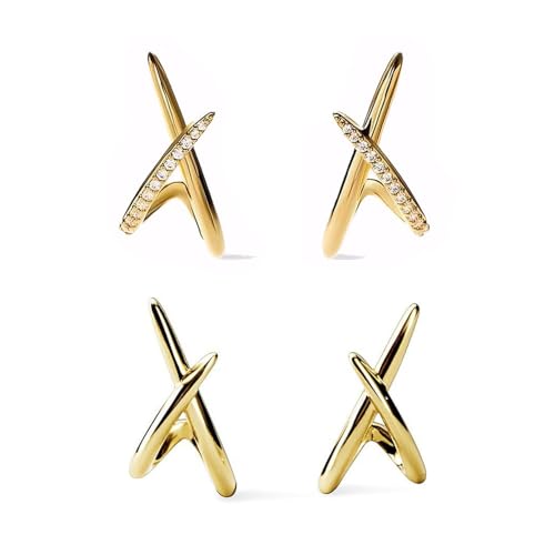 XFSRG Elegante Ohrringe Damen Schmuck Kreuz Design Gold Plated Ohrring Set für Alltag und besondere Anlässe von XFSRG