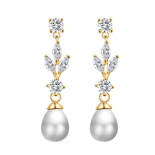 XFSRG Elegante Ohrringe Gold Mit Perlen Und Kristallen Für Damen Ohrhänger Silber 925 Hängend Perfekt Für Besondere Anlässe (Gold) von XFSRG