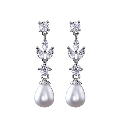 XFSRG Elegante Ohrringe Gold Mit Perlen Und Kristallen Für Damen Ohrhänger Silber 925 Hängend Perfekt Für Besondere Anlässe (Silber) von XFSRG