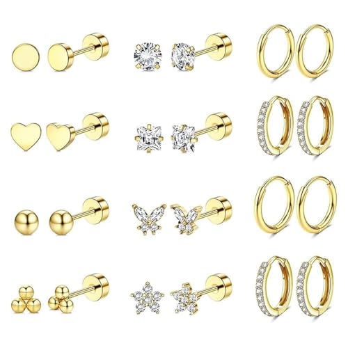 XFSRG Elegante Ohrringe Set für Damen Vergoldete Zirkonia Stecker und Creolen Mehrfach Piercing Ohrstecker Huggie Modischer Knorpel Schmuck (Or) von XFSRG