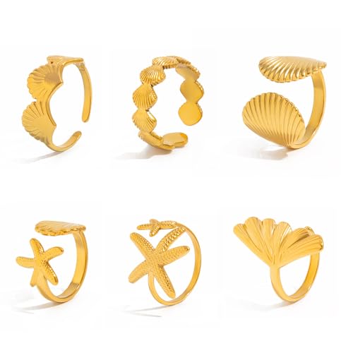 XFSRG Elegante Ringe Frauen Set Silber & Gold Damenringe Modische Schmuckstücke für Frauen Verstellbare Ringe für Alle Anlässe Stilvolle Accessoires für Damen (Gold) von XFSRG