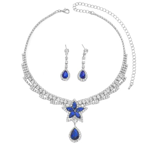 XFSRG Elegante Schmucksets Für Damen Mit Strasssteinen Halskette Und Ohrringe Für Besondere Anlässe (Blau) von XFSRG