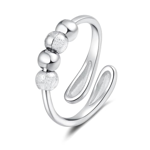 XFSRG Eleganter 925 Silber Damenring Anti-Stress Design Verstellbar mit Glitzernden Kugeln Perfekter Schmuck für Jeden Anlass von XFSRG