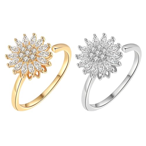 XFSRG Eleganter Damenring Silber Gold Blume Design Ringe Frauen Mode Schmuck von XFSRG