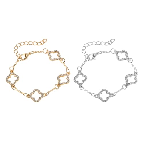 XFSRG Elegantes Armband Damen Gold Silber Vierblättriges Kleeblatt Design Strass Armreif Verstellbar Mode Schmuck für Alltag und Partys von XFSRG