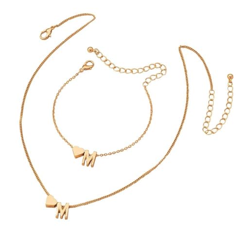 XFSRG Elegantes Modeschmuck Set Mit Herz Und Buchstabe M Schmuckset Für Damen Halskette Und Armband Perfekt Für Alltag Und Besondere Anlässe von XFSRG