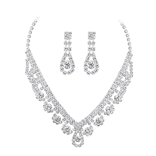 XFSRG Elegantes Modeschmuck Set aus Strass – Funkelnde Halskette und Ohrringe für Damen – Perfekt für HochzeitenPartys und besondere Anlässe von XFSRG