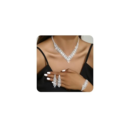 XFSRG Hochzeit Schmuckset für Damen Halskette Ohrringe Armband Set Schmuck Set mit Zirkonia für Abendveranstaltungen und besondere Anlässe von XFSRG