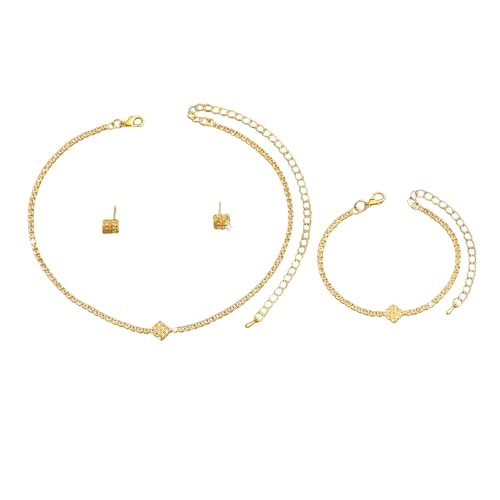 XFSRG Elegantes Schmuckset Damen Gold Funkelnde Halskette Armband Ohrringe Set für Partys und Hochzeiten (Gold) von XFSRG