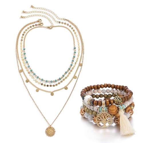 XFSRG Elegantes Schmuckset Damen Modeschmuck Set Mehrschichtige Halskette und Armband Exquisites Design für Alltag und Partys (Weiß) von XFSRG