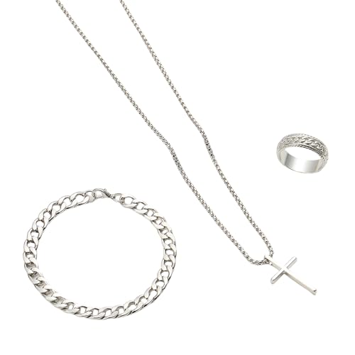 XFSRG Elegantes Schmuckset Für Damen Halskette Mit Kreuzanhänger Armband Und Ring Modische Legierung Für Alltag Und Partys (Silber) von XFSRG