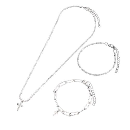 XFSRG Elegantes Schmuckset für Damen mit Kreuz Anhänger Halskette und Armband Modisches Design für Alltag und besondere Anlässe von XFSRG