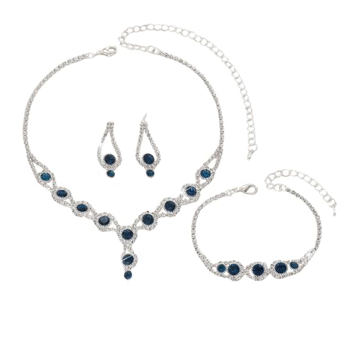 XFSRG Elegantes Schmuckset für Damen mit Strasssteinen Halskette Ohrringe und Armband Perfekt für Besondere Anlässe und Abendgarderobe (Blau) von XFSRG