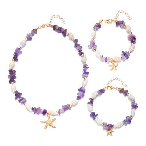 XFSRG Damen Meerjungfrau Schmuckset Halskette Armband Fußkettchen Mit Seestern Anhänger Für Sommer Strand von XFSRG