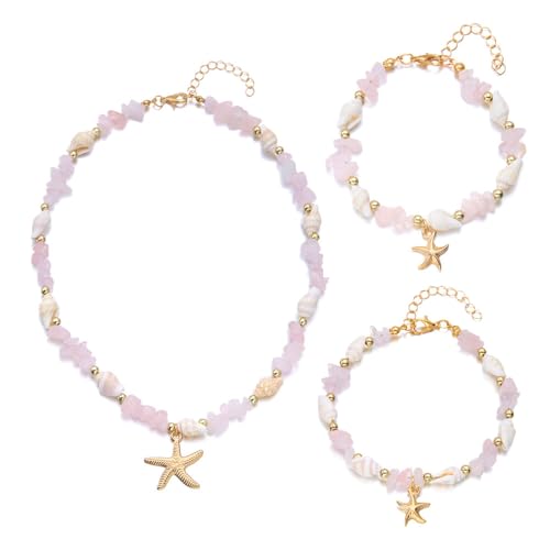 XFSRG Damen Meerjungfrau Schmuckset Halskette Armband Fußkettchen Mit Seestern Anhänger Für Sommer Strand von XFSRG