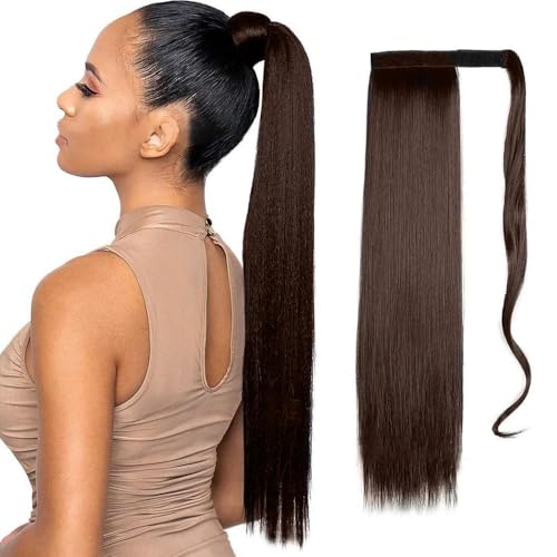 XFSRG Extensions Echthaar Lang Glattes Pferdeschwanz Haarteil 60cm Synthetik Haarteil für Damen & Mädchen Natürliches Look für den Alltag（Braun） von XFSRG