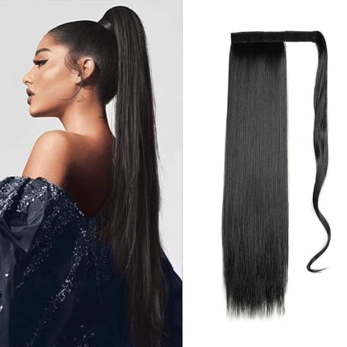XFSRG Extensions Echthaar Lang Glattes Pferdeschwanz Haarteil 60cm Synthetik Haarteil für Damen & Mädchen Natürliches Look für den Alltag（Schwarz） von XFSRG