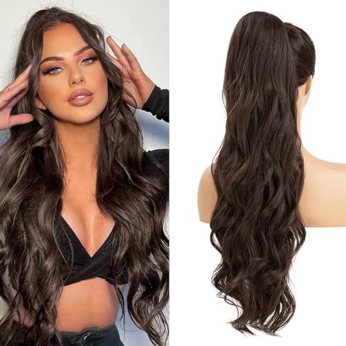 XFSRG Extensions Echthaar Ponytail 65 cm Langes in Wavy Pferdeschwanz Haarteil Synthetik Haarverlängerung für Frauen und Mädchen(#6) von XFSRG
