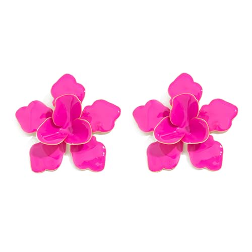 XFSRG Extravaganter 3D Blüten Ohrringe Damen Großes Blumen Design mit Glänzender Tropfen Emaille Leichte Auffällige Earrings Modeschmuck für Festliche Anlässe (Rosa) von XFSRG